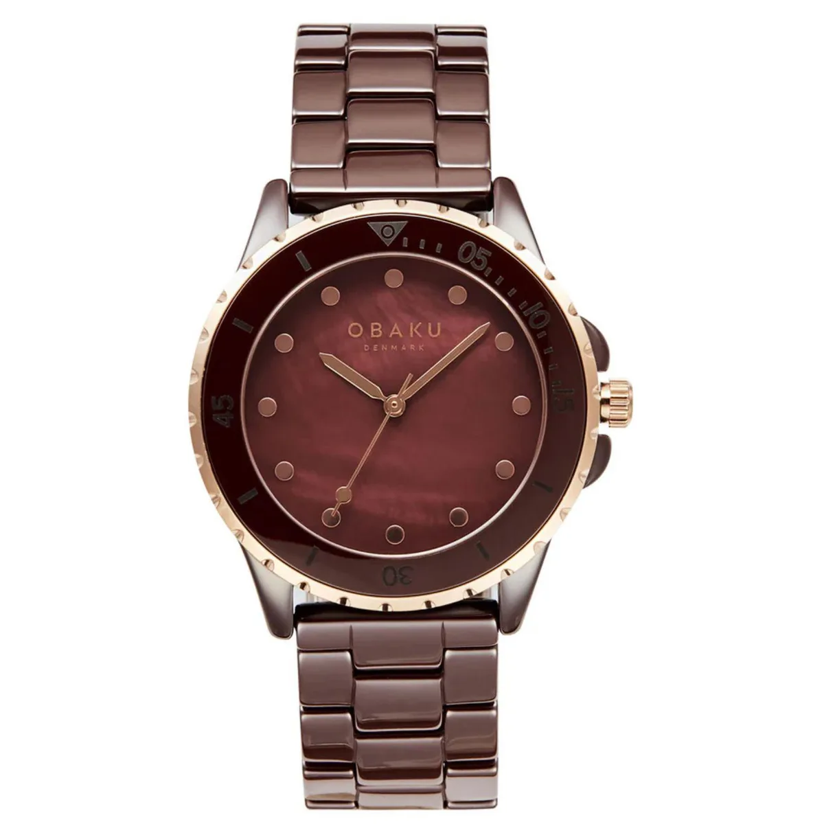 Obaku rose gold dial watch with stainless steel case and bracelet