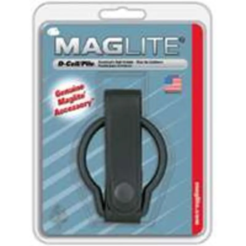 Black leather belt holster for D-cell flashlight
