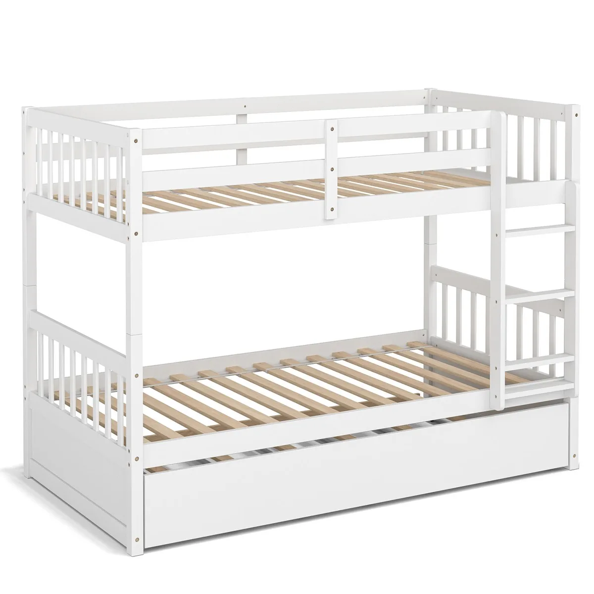 SlickBlue SlickBlue Twin Over Twin Bunk Bed with Pull-out Trundle and Ladder, White — product photo