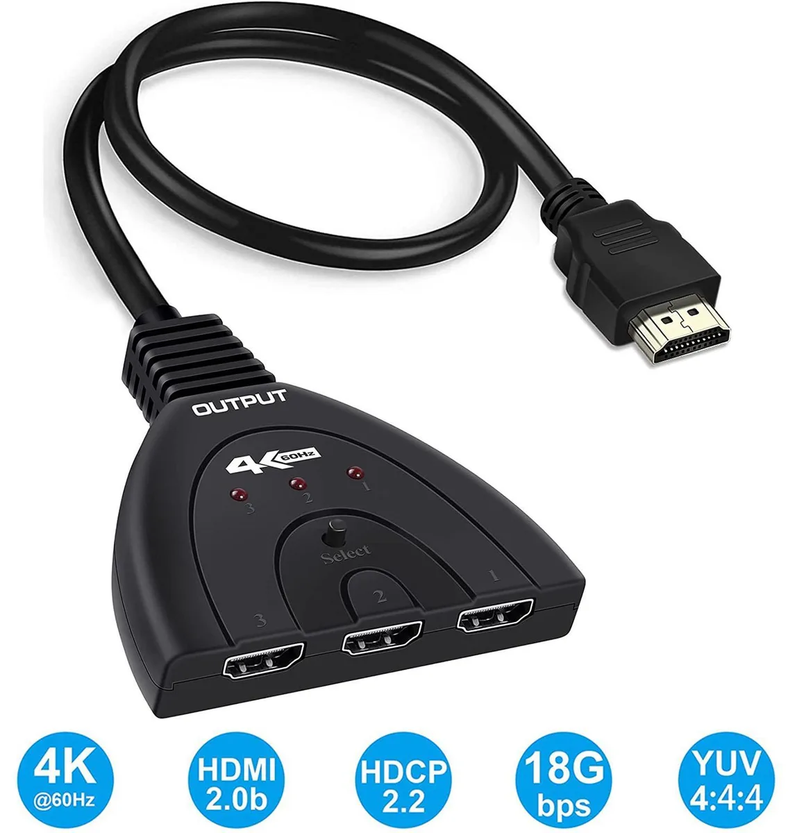 WRIARICH WRIARICH OZQ1 3x1 HDMI Switch 4K@60Hz 18Gbps 50cm Pigtail — product photo