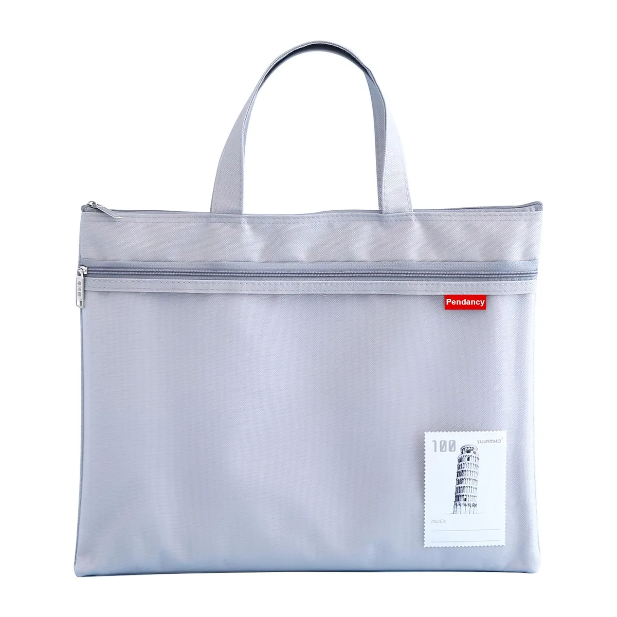 Gray nylon A4 mesh zipper folder with double pockets and top handle