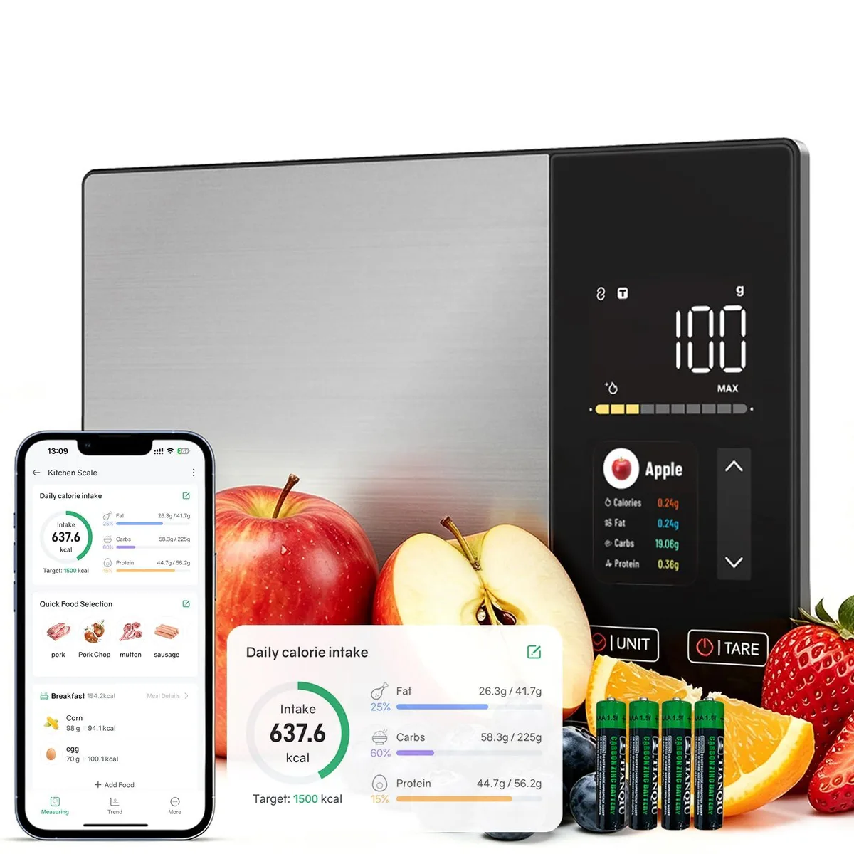  DENENTT KN2432WB Smart Food Scale with Nutritional Calculator, App &amp; Color Display — product photo