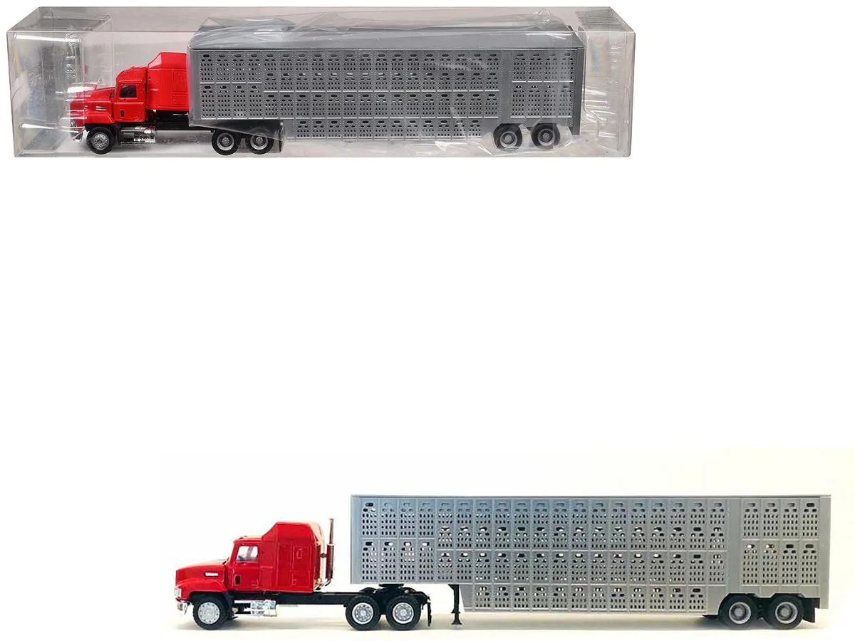 Promotex Promotex Mack CH 613 Sleeper Cab Red Silver Livestock Trailer 1/87 HO 8.75 in — product photo