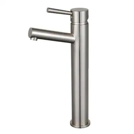 Tall single-handle vessel faucet, brushed nickel finish, cylindrical spout