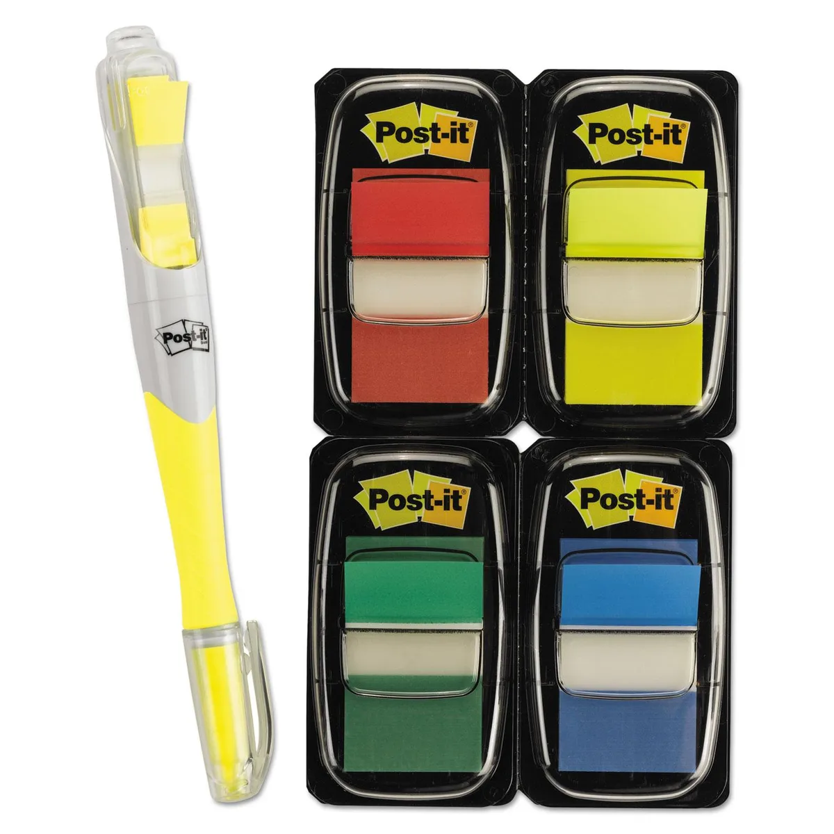 Post-it Flags Post-it Flags Value Pack Assorted 200 1" Flags + Highlighter with 50 .5" Flags — product photo