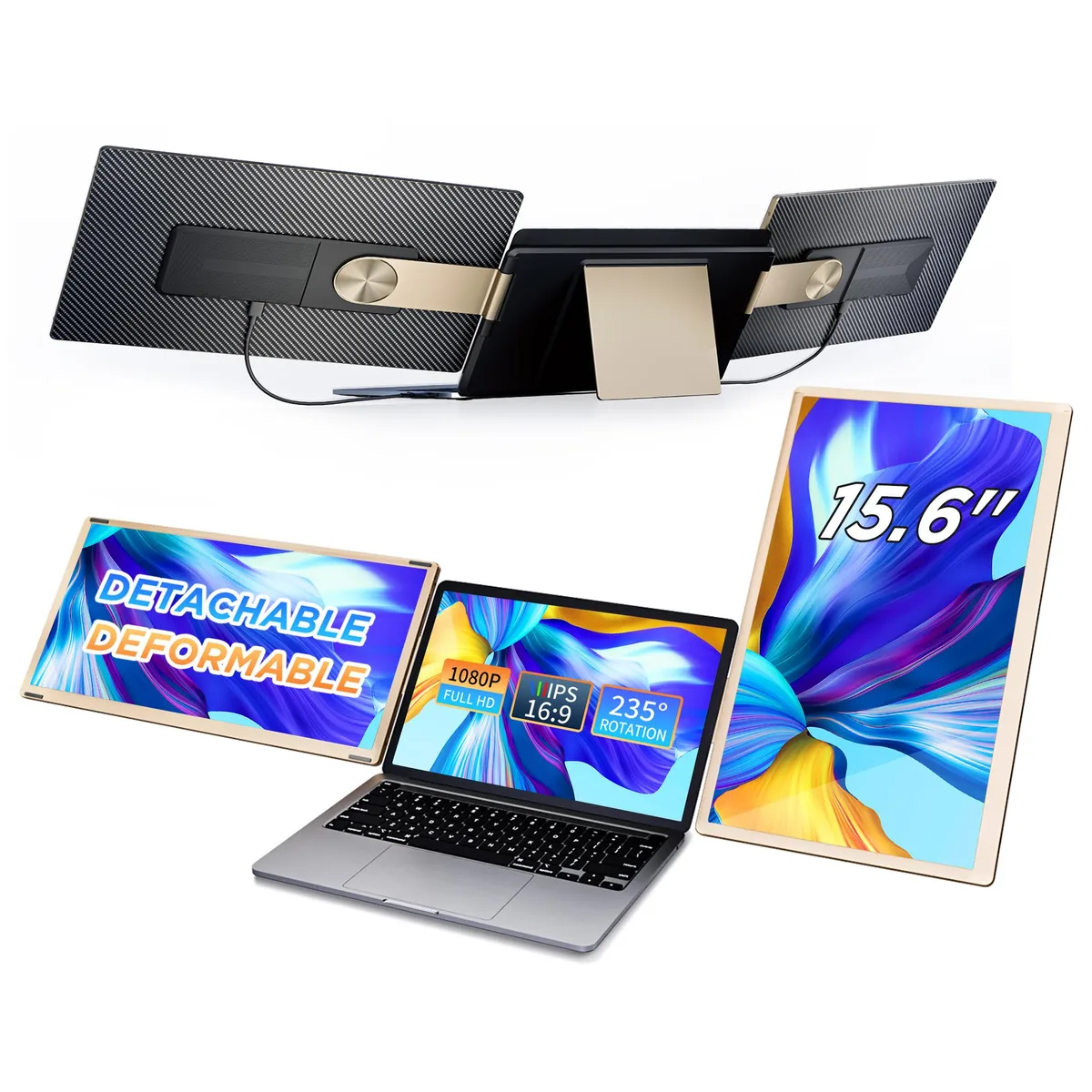 Laptomo Laptomo 15.6" FHD Portable Triple Monitor 1080p 60Hz 120% sRGB 235° Rotation — product photo
