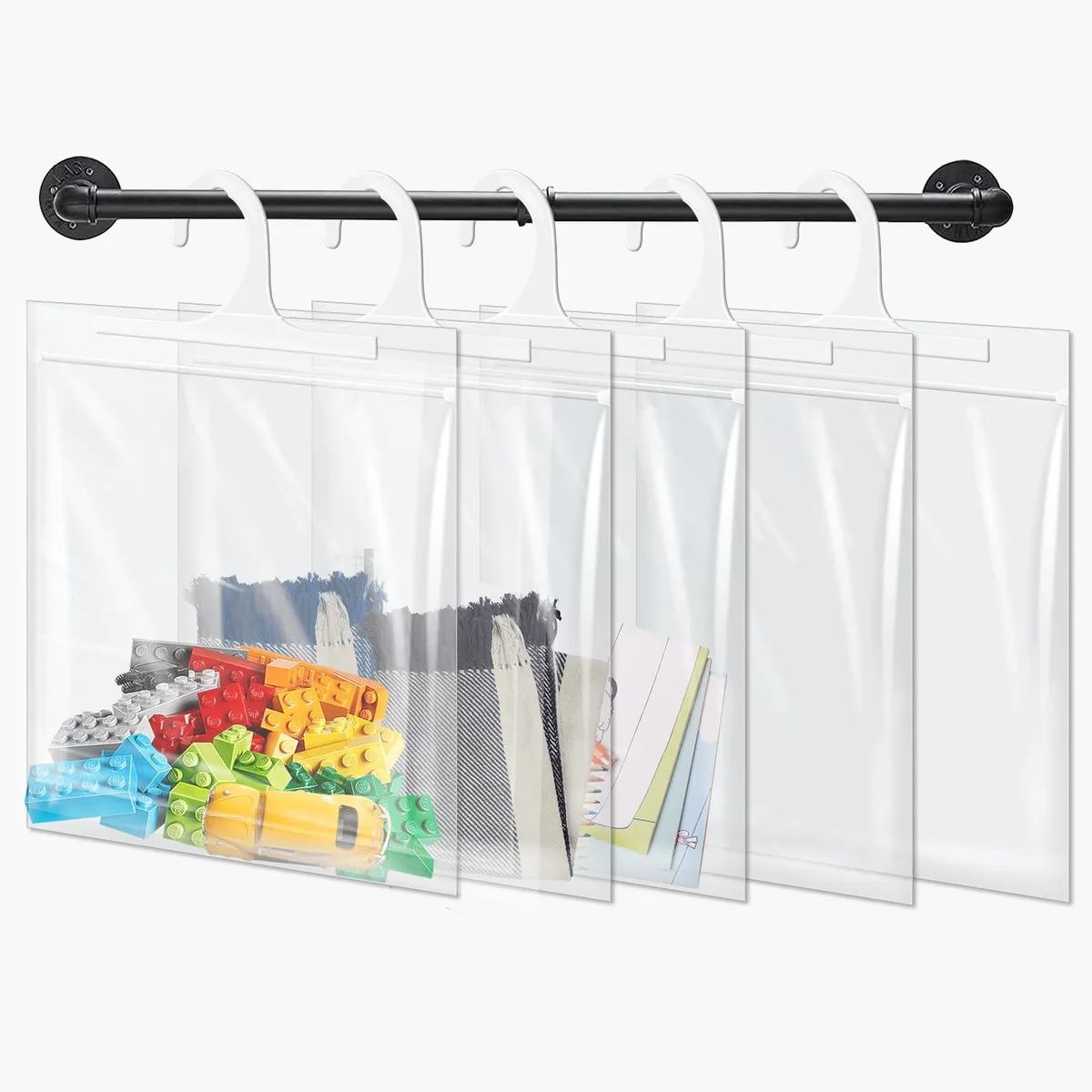 Pack of 24 clear plastic hanging storage bags 13 x 16 inches with large hooks