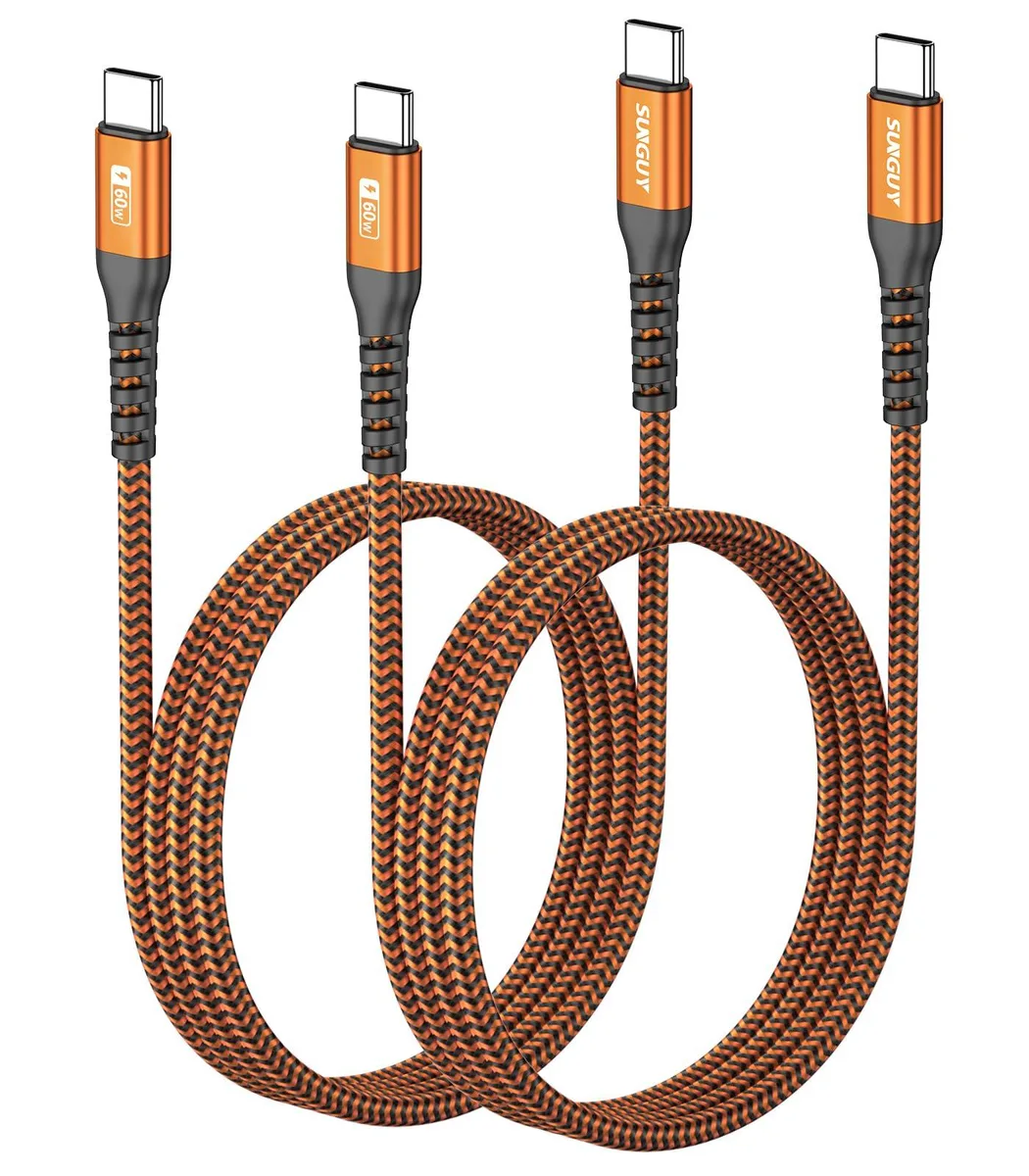  SUNGY USB-C to USB-C cable 3 ft 60W 2-pack Orange — product photo