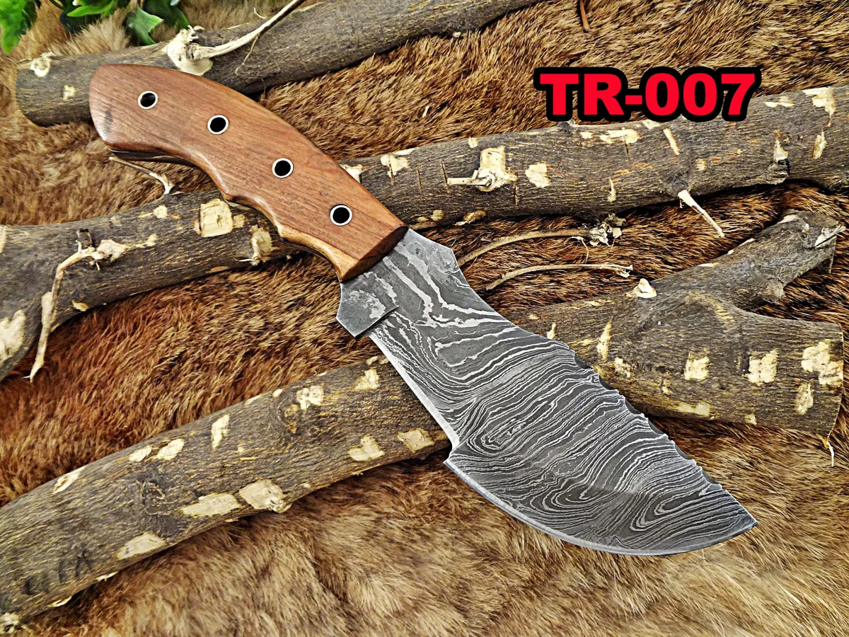 Damascus Depot Damascus Depot 10" Tracker Knife Twist Pattern Full Tang 200 Layers Rose Wood Pipe Hole Sheath — product photo