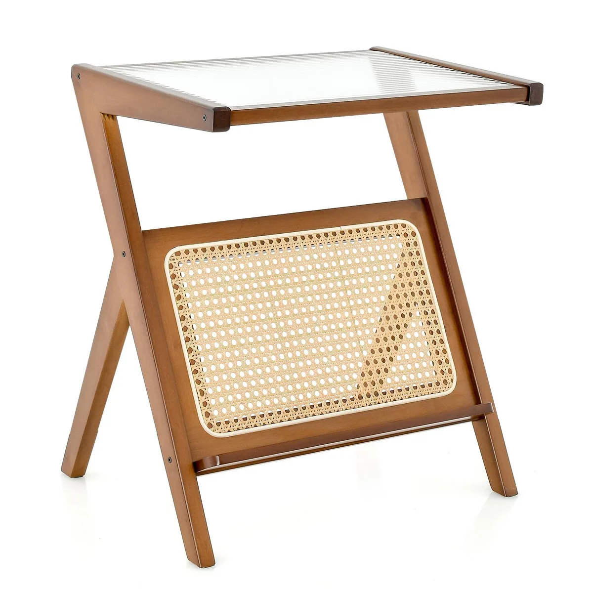 SlickBlue SlickBlue Boho End Table with Magazine Rack Tempered Glass Top Walnut 19.5 x 14 x 22 — product photo