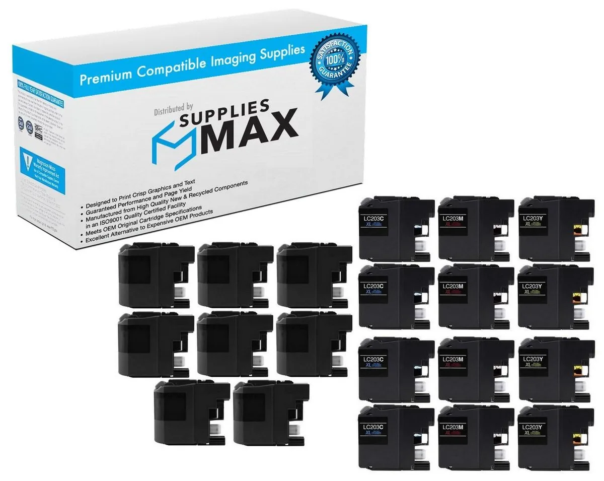 SuppliesMax SuppliesMax LC-209BK 8-pack / LC-203 CMY 4-pack high-yield inkjet combo pack — product photo