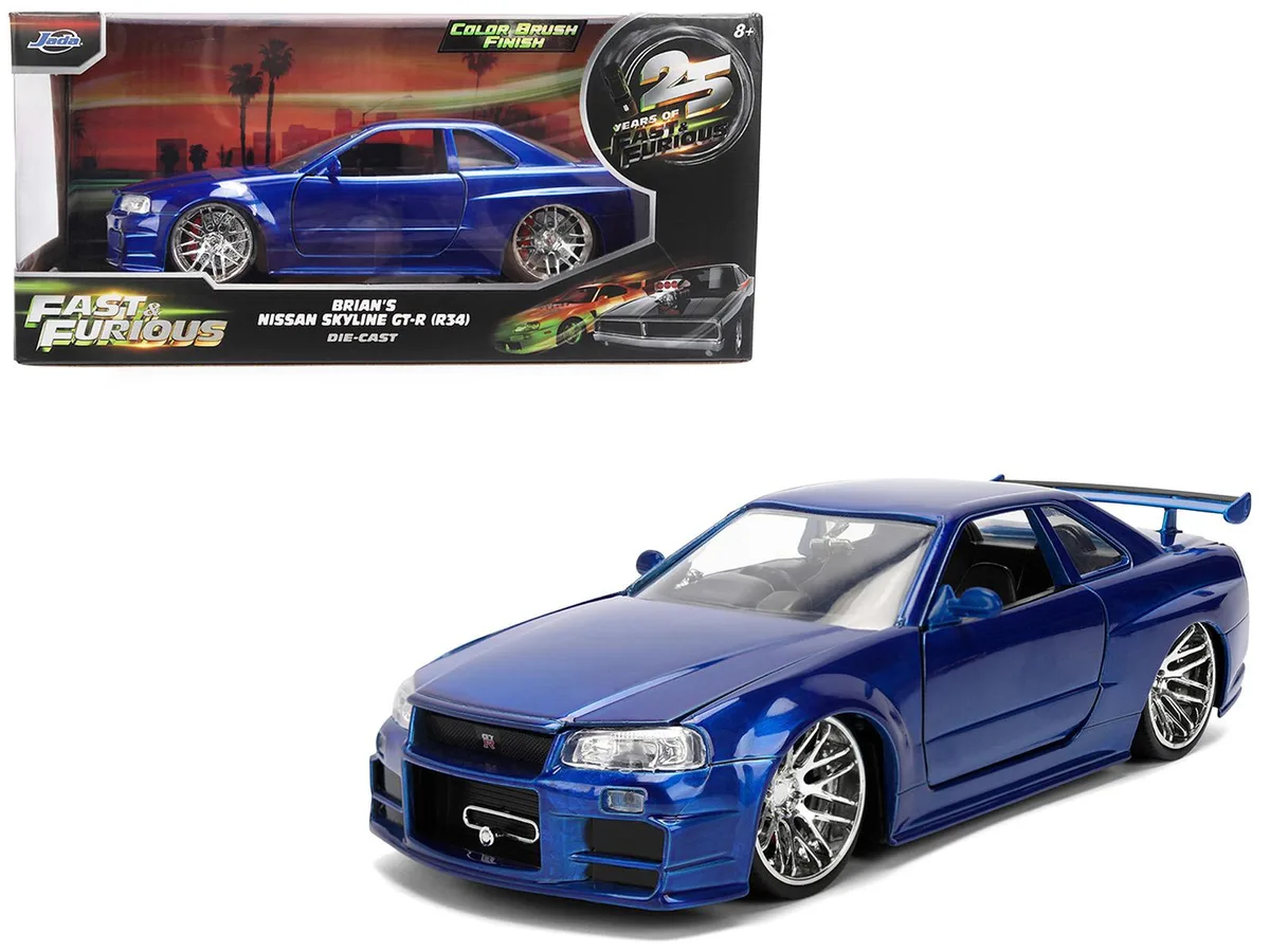 Jada Jada Brian's Nissan Skyline GT-R (R34) RHD Blue Brush Finish "2 Fast 2 Furious" 1/24 Diecast Hobby Collectible — product photo