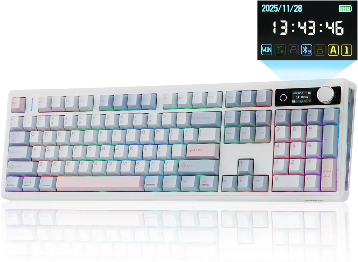 Epomaker Epomaker TH108 V2 Pro gaming keyboard, 104 keys, 10000mAh, tri-mode, Blue, Sea Salt Silent — product photo