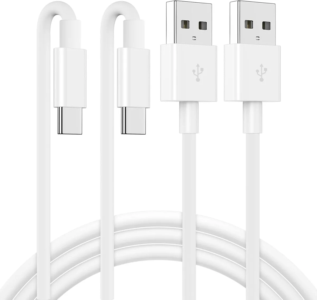 Two white six-foot USB-A to USB-C cables coiled together
