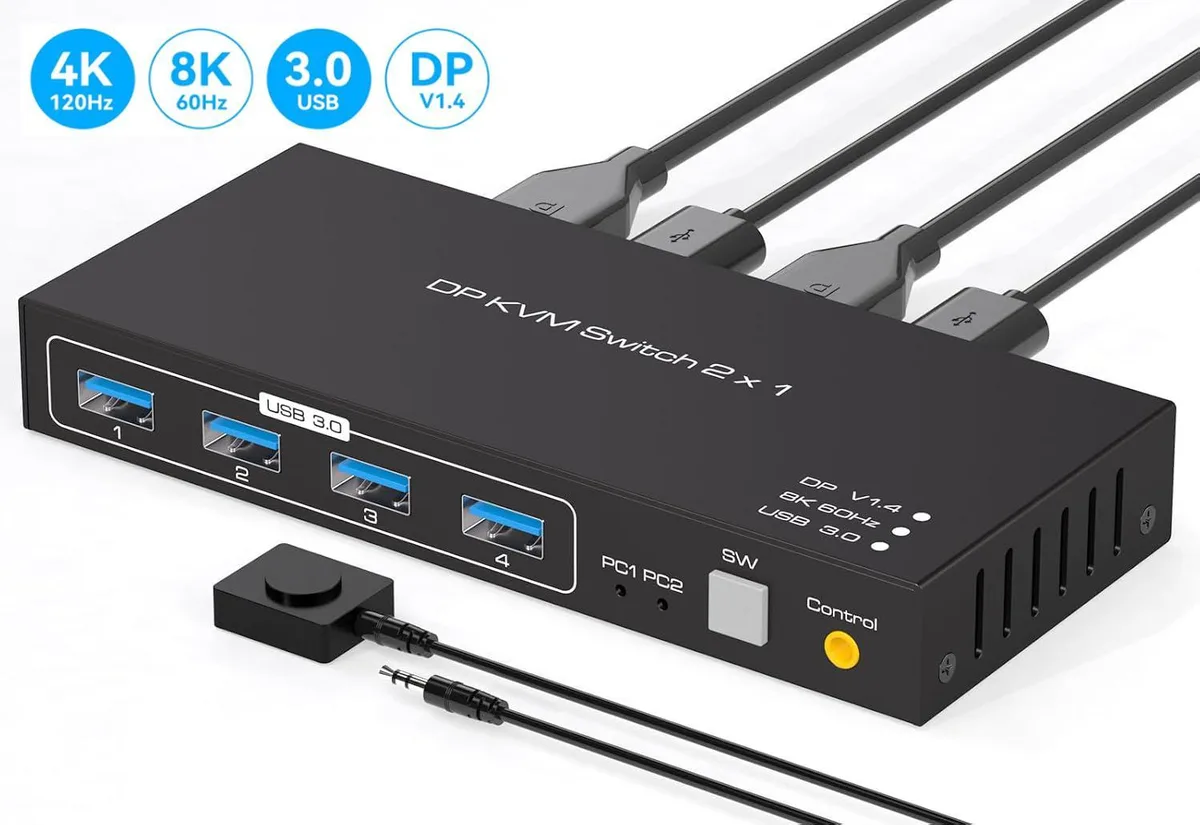 WRIARICH WRIARICH SW204N DP1.4 KVM Switch 2-Port 8K60Hz 4K120Hz 4×USB 3.0 — product photo