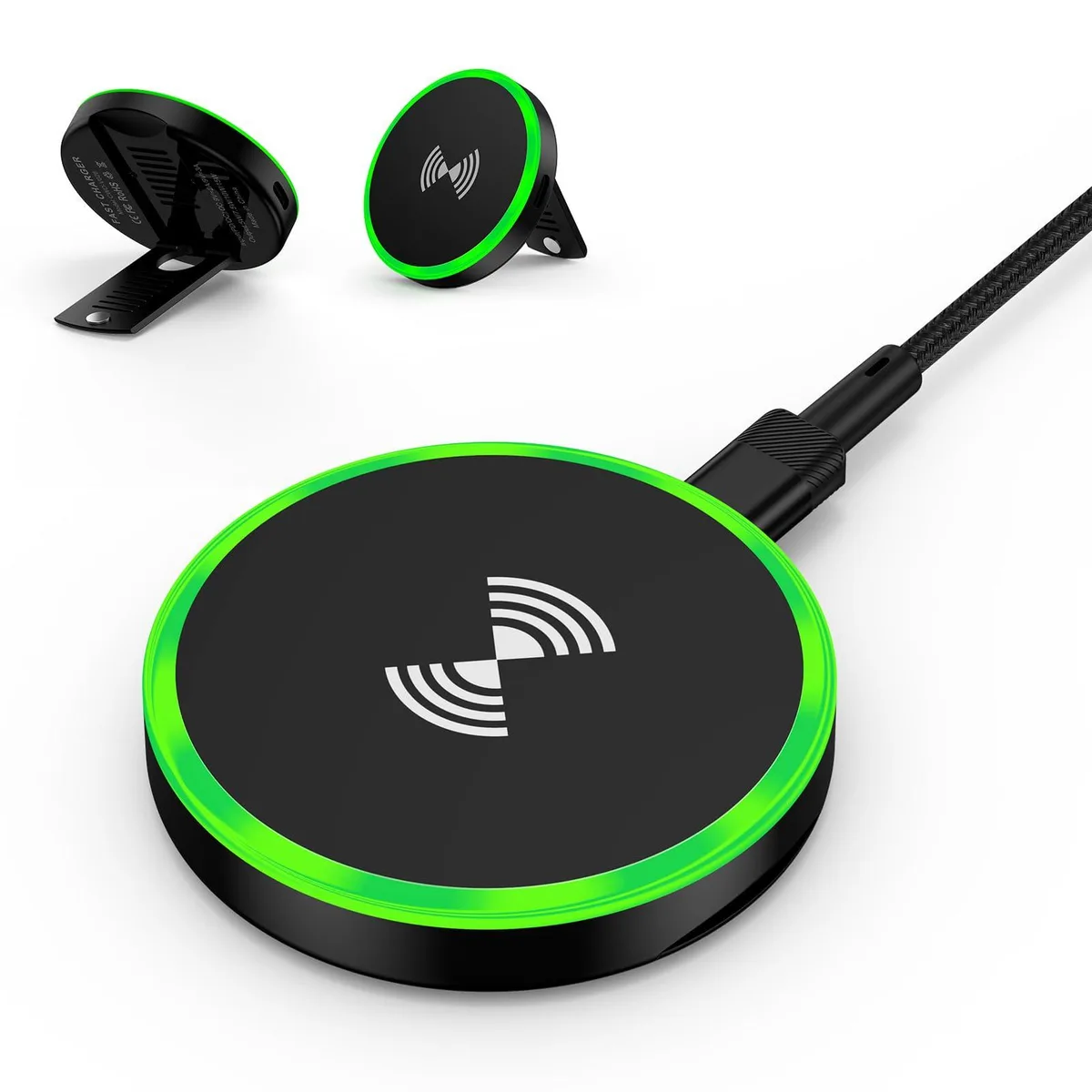 White rectangular wireless charging pad with foldable kickstand and smooth matte finish