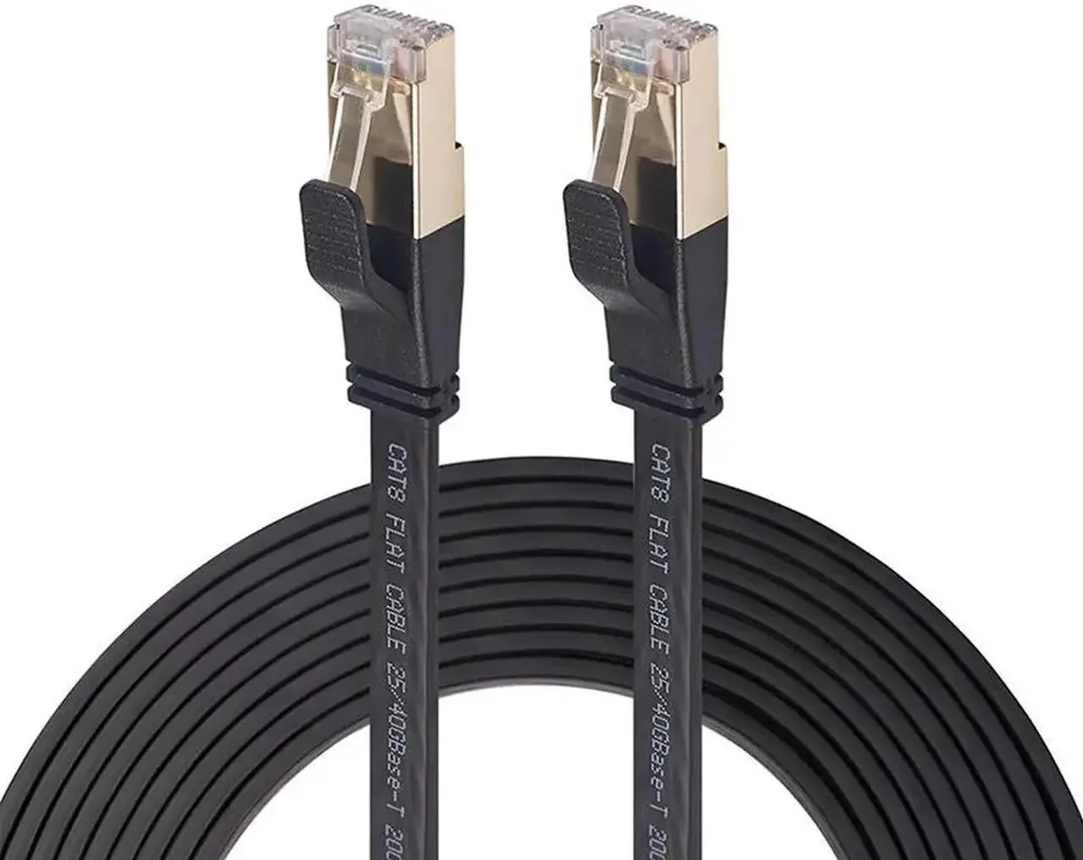 White flat Cat 8 Ethernet cable 66ft with RJ45 connectors