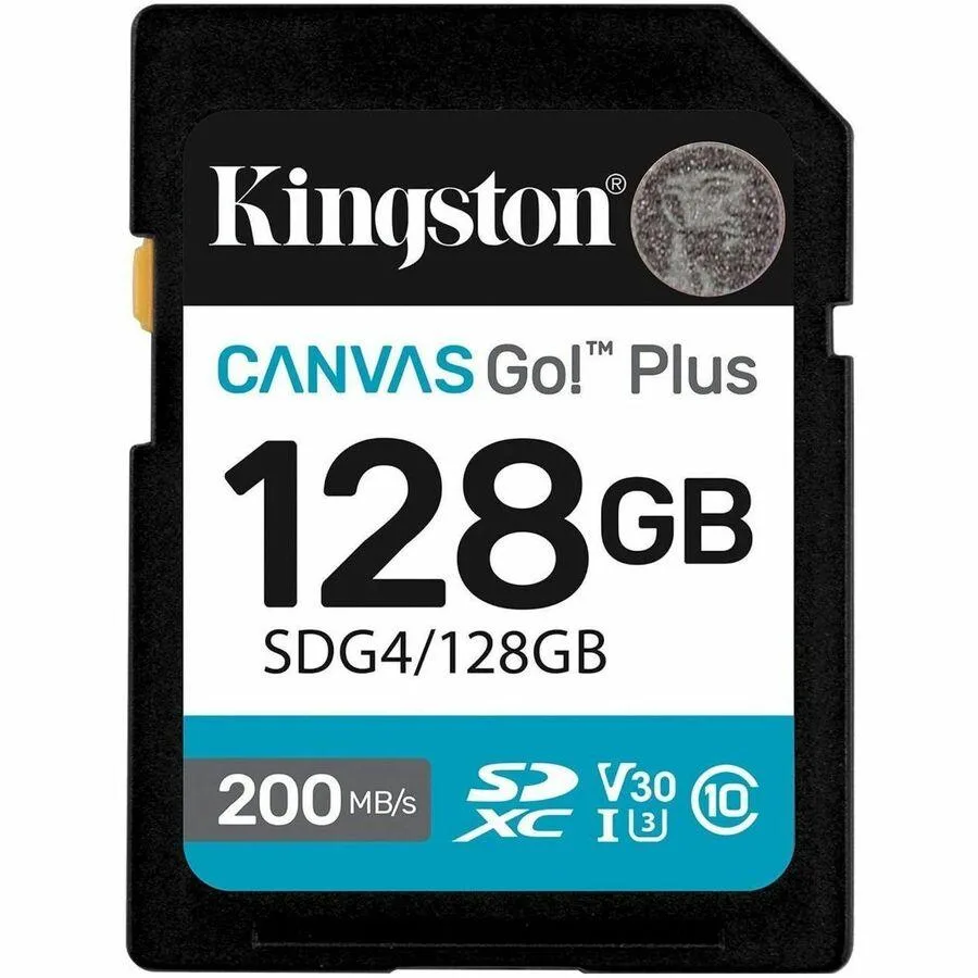 Kingston Technology Corp. Kingston Canvas Go! Plus 128 GB U3 V30 SDXC memory card — product photo