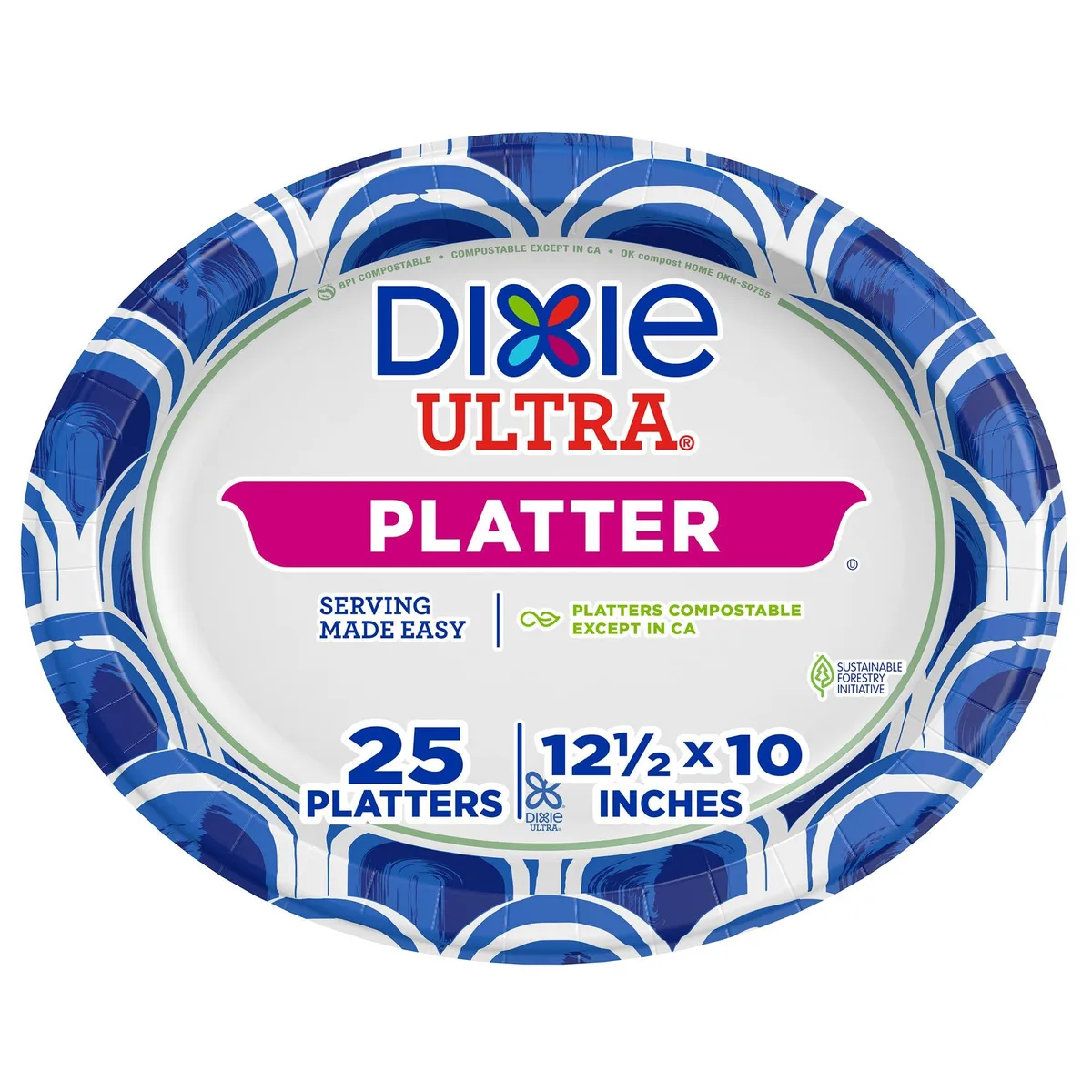 White oval paper platters, 10 by 12.5 inches, stack of 25