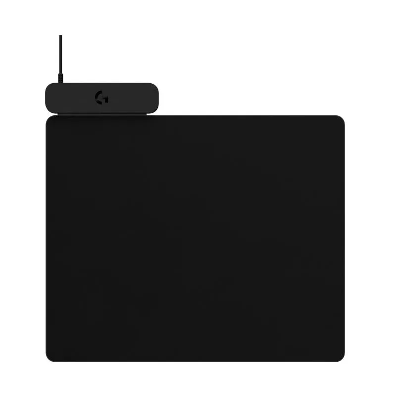 Black rectangular wireless charging mouse pad with fabric surface and rubber base, 321 by 344 mm
