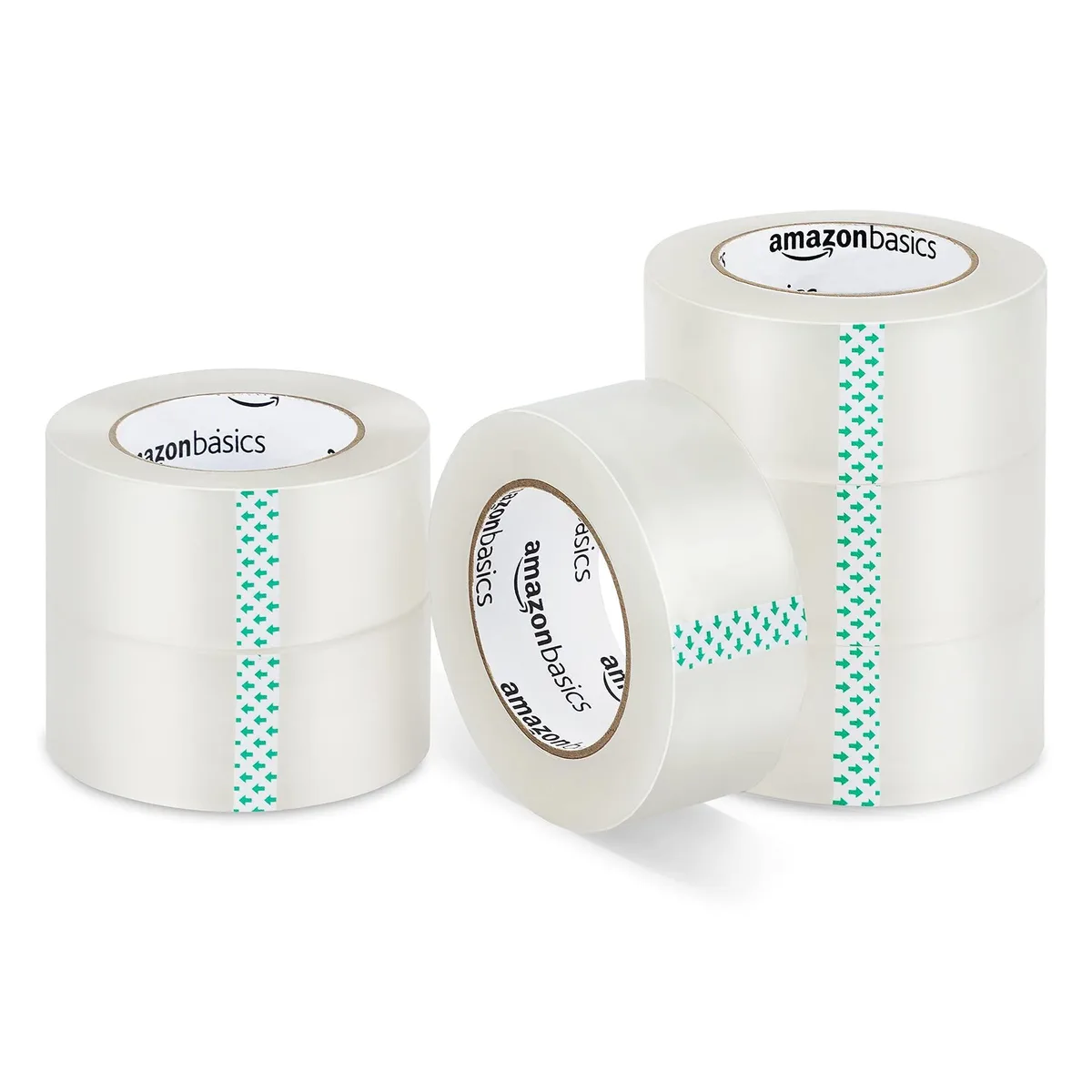 Six clear packing tape rolls in a rectangular pack