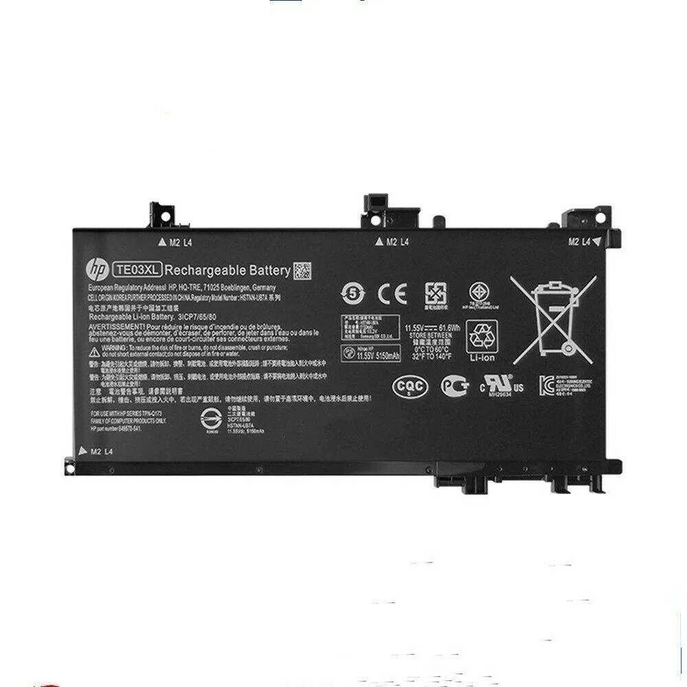 Rectangular black lithium-ion laptop battery with label showing 11.55V 61.6Wh