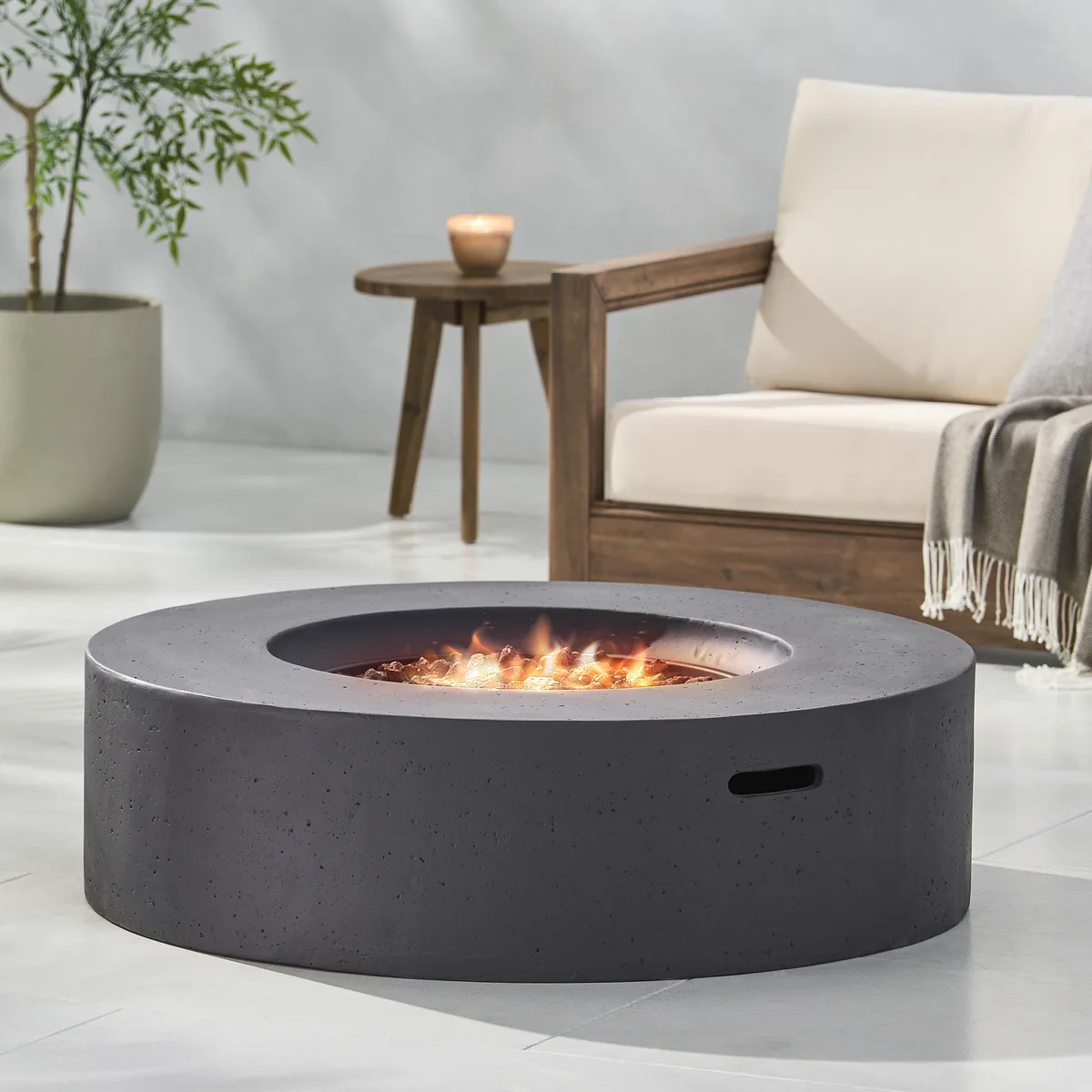 tuphen tuphen Lightweight Concrete Outdoor Circular Fire Pit Dark Grey 50000 BTU — product photo