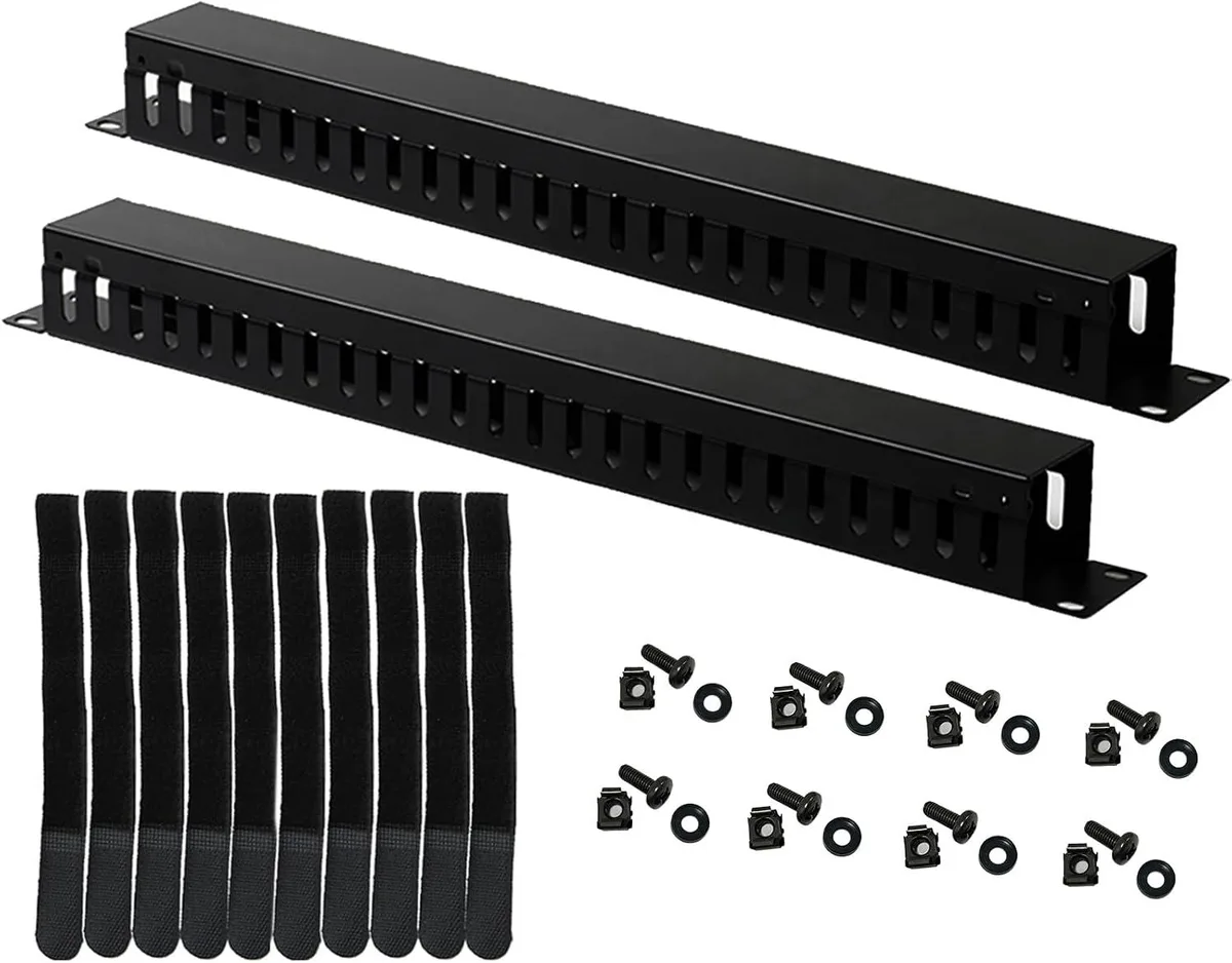 PISKEKAT PISKEKAT 2-Pack 19 Inch 1U Horizontal Cable Manager 24 Slot with Cover — product photo