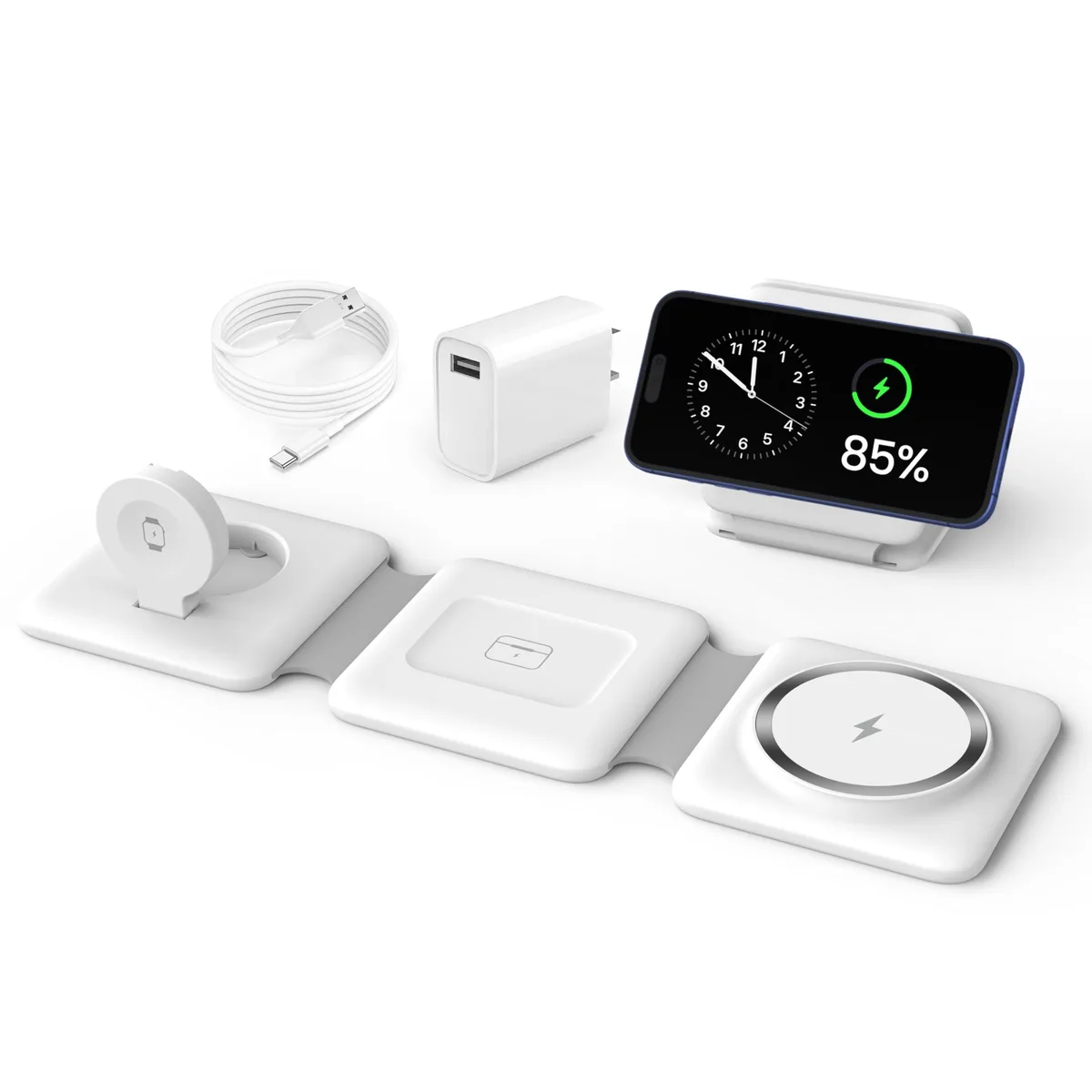 ViewSonic ViewSonic 3-in-1 Foldable Magnetic Wireless Charger Dock White 18W — product photo