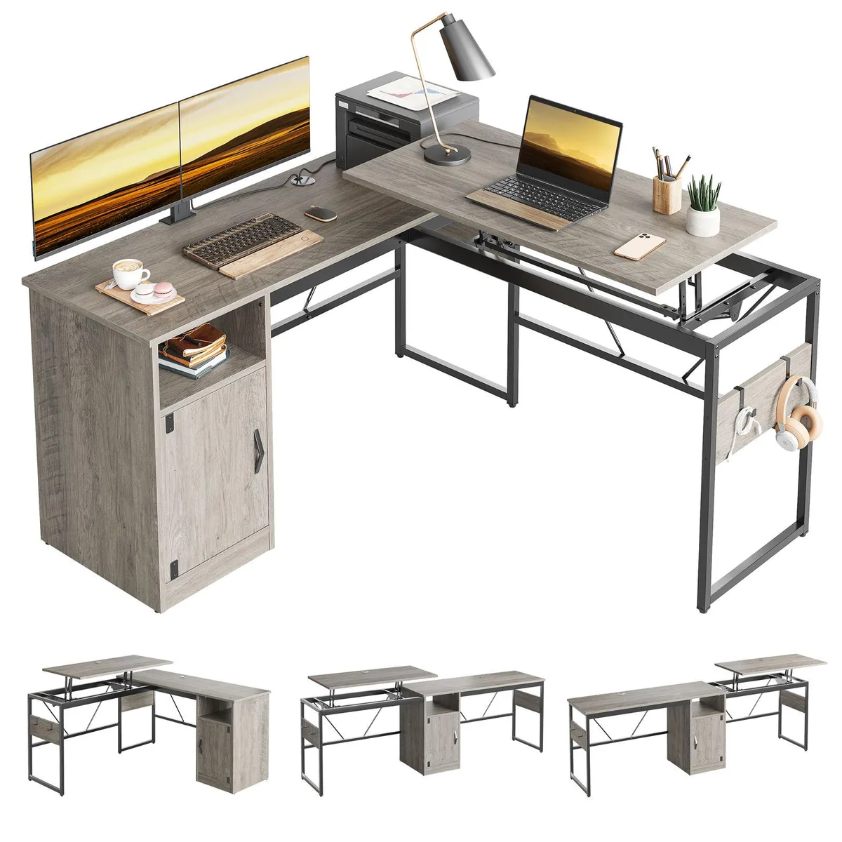 Bestier Bestier L-Shaped Standing Desk 60" 95.2" Washed Gray — product photo