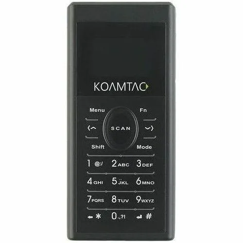 Compact white handheld scanner with OLED screen and 19-key keypad