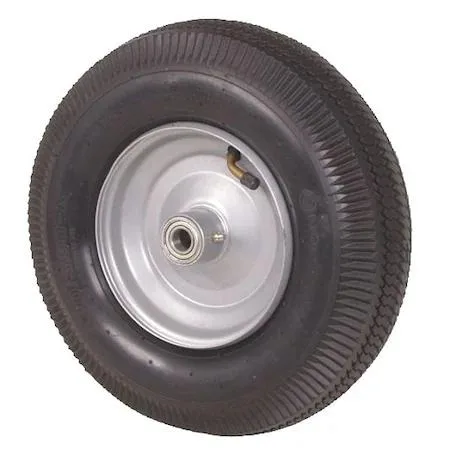 Black pneumatic wheel with sawtooth tread, steel hub, 12 inch diameter