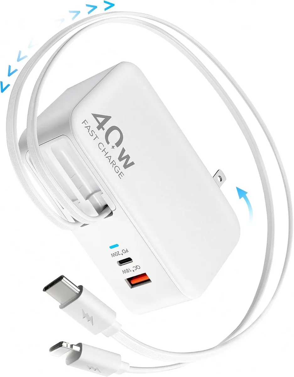 ONITOON ONITOON 4-in-1 Retractable GaN Wall Charger 40W 90cm Lightning+Type-C — product photo