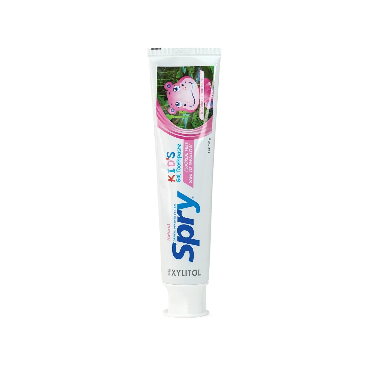 White 5oz toothpaste tube with bubble gum label, 7.75 by 1.5 by 1.75 inches