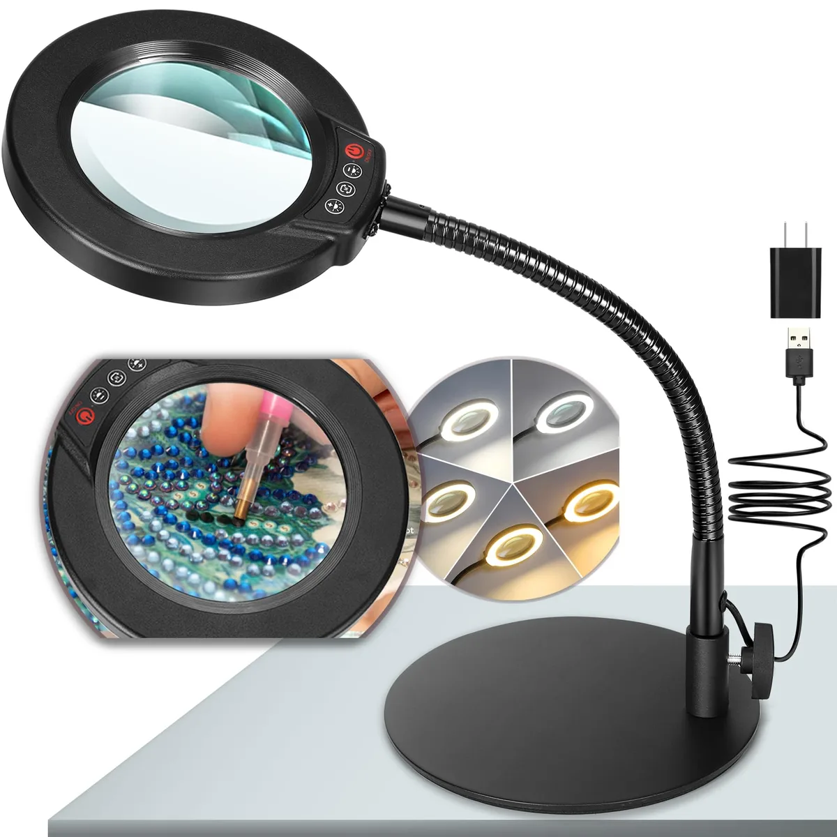 Krstlv EG906 10X Magnifying Lamp 4.3in 5 Color Modes — product photo