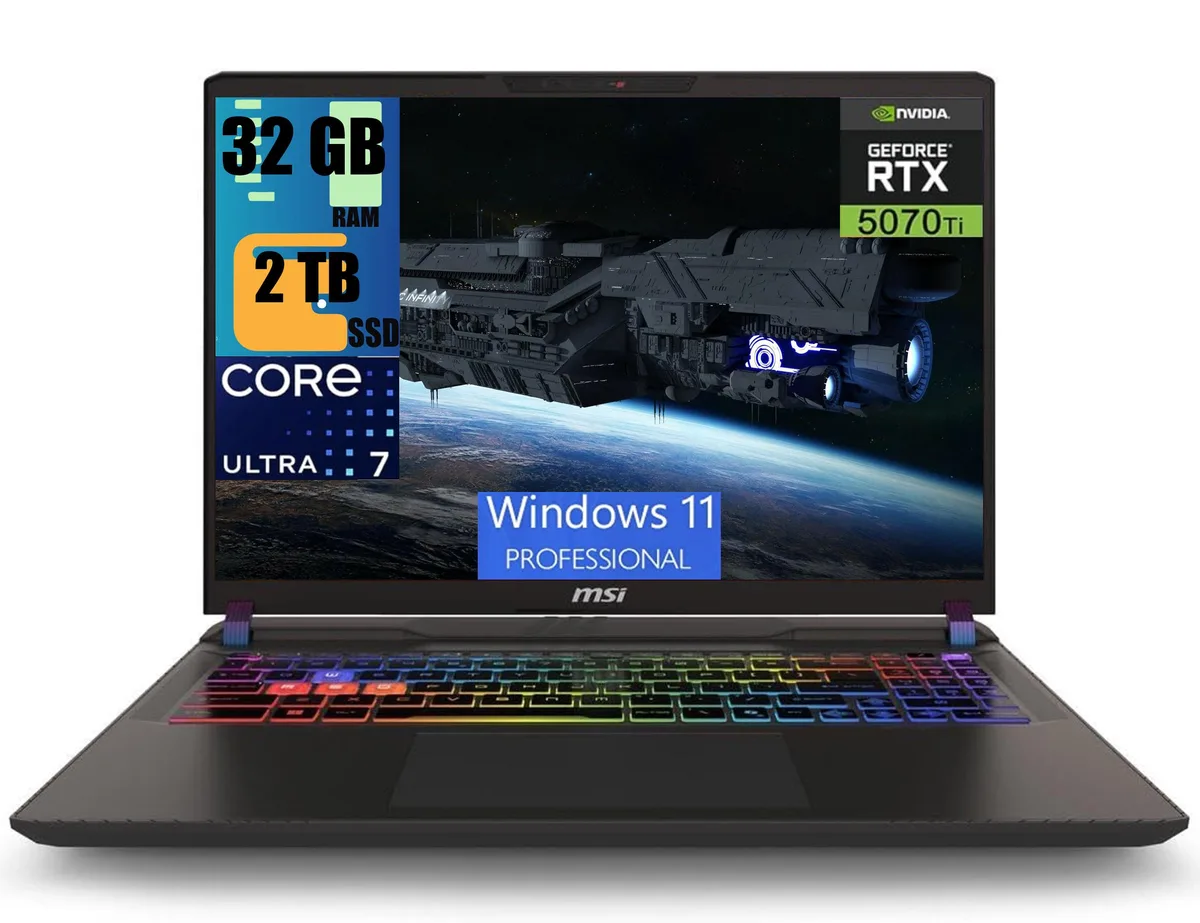 MSI MSI Vector 16 HX AI gaming laptop, Ultra 7 255HX, RTX 5070 Ti 12GB, 32GB DDR5, 2TB — product photo