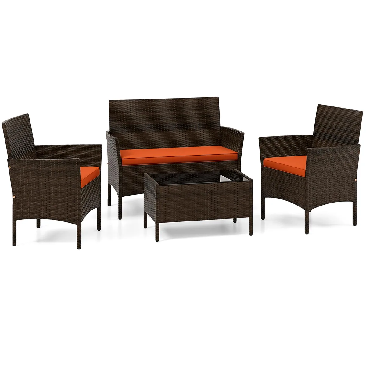 SlickBlue SlickBlue 4 Piece Patio Rattan Conversation Set Mix Brown Turquoise Orange — product photo