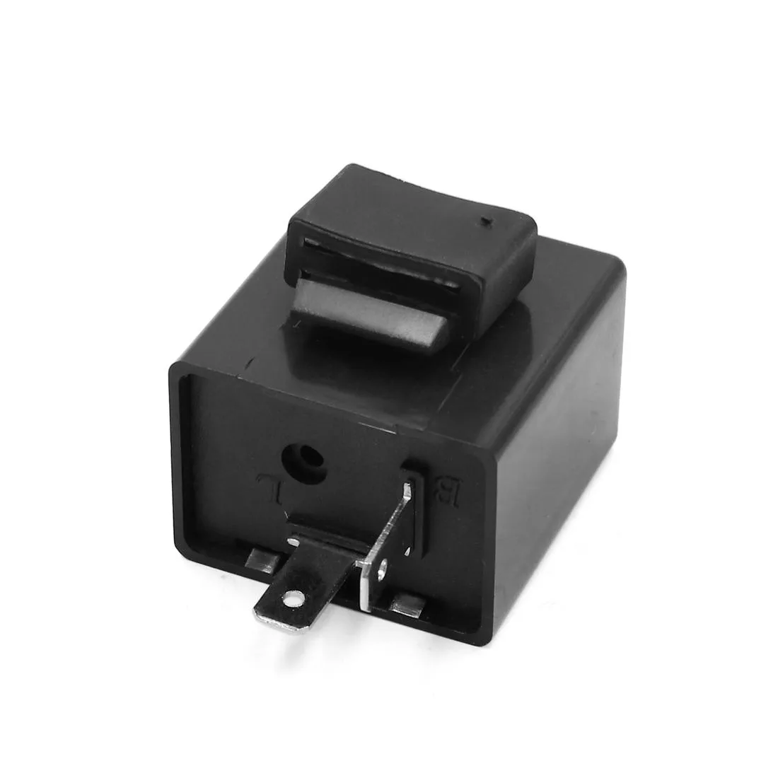 Black rectangular flasher relay with two metal pins