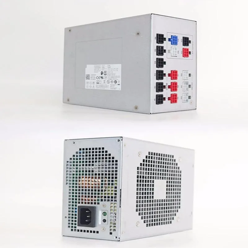 Rectangular ATX power supply unit with matte black finish and visible cooling fan grille