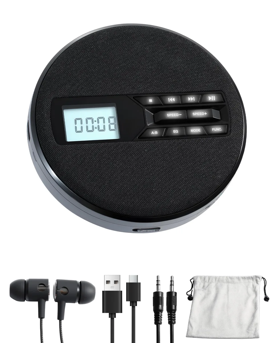 SFOOEOJ Portable CD Player Black 1500mAh 5.7in 1.2in .458kg — product photo