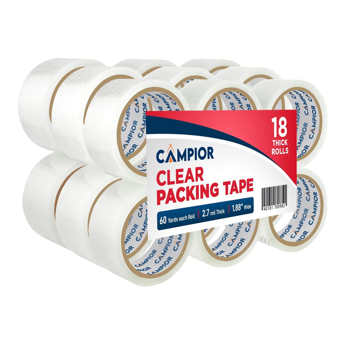  Campior CMPTAPE18 Clear Packing Tape 18 Rolls 60 Yards 1.7 Mil — product photo