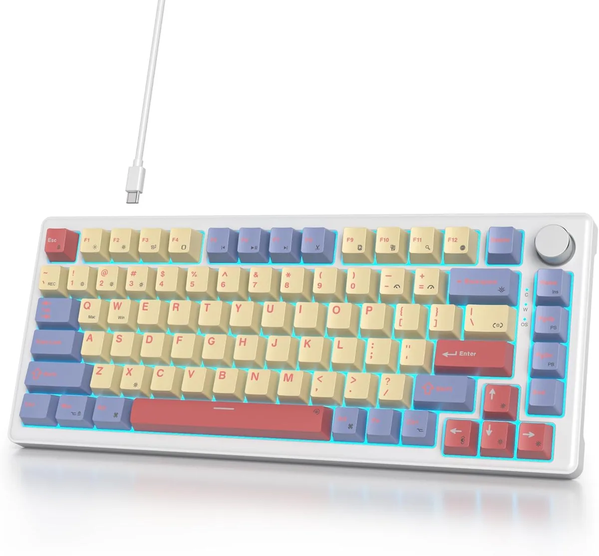 TUKO TUKO 75% Wired Mechanical Gaming Keyboard Hot Swappable Gasket Mount White Switch 82 Keys TKL NKRO Marshmallow — product photo