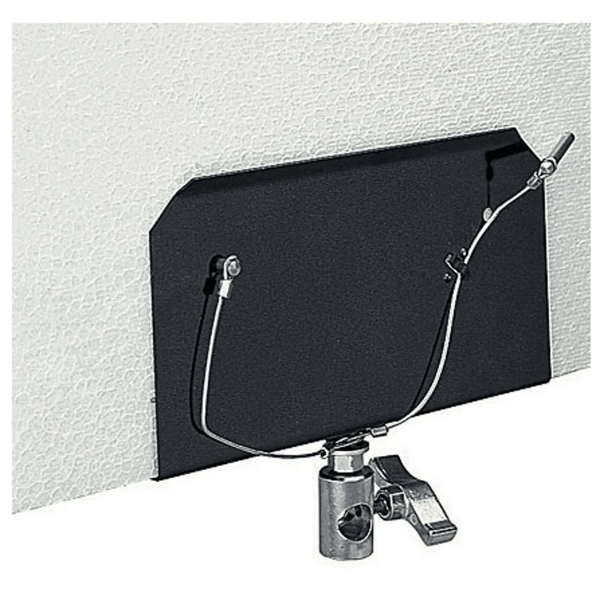 Silver metal clamp with spring-loaded jaws and mounting spigot
