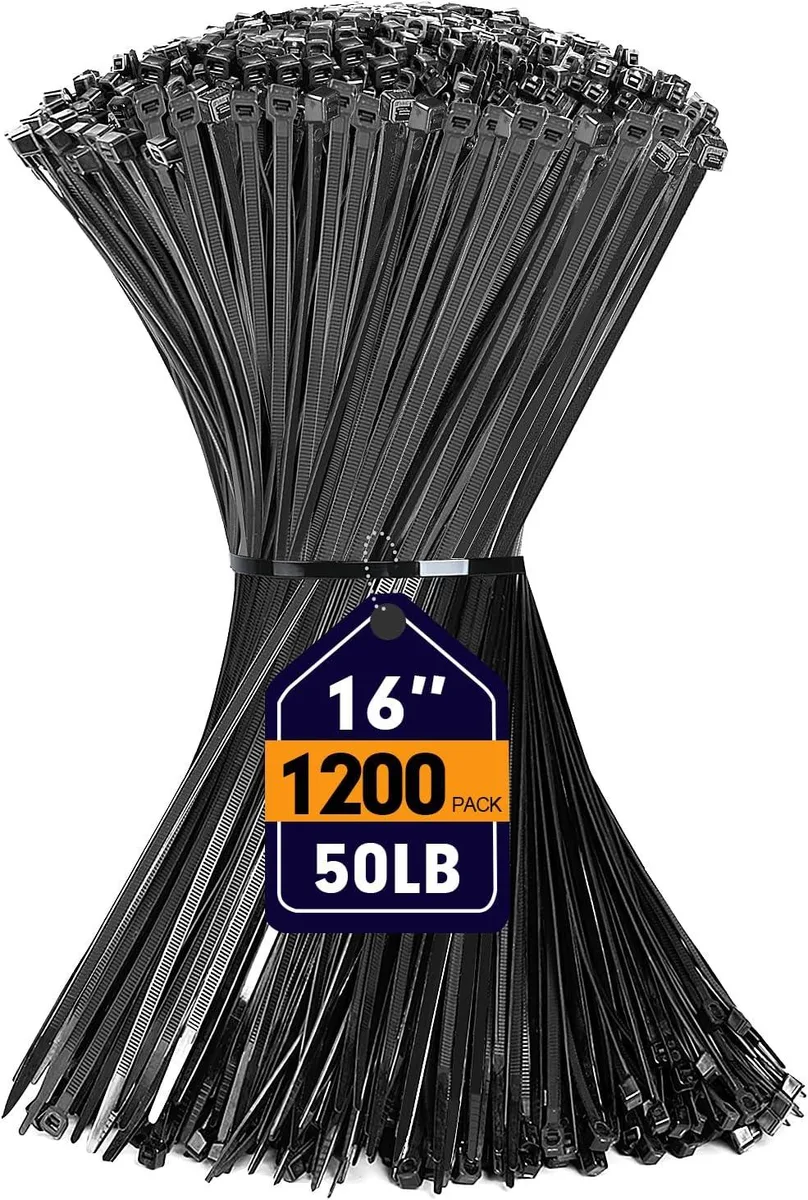 Ennovor Ennovor 1200pcs 16 Inch 50lb Black Nylon 66 Cable Ties — product photo