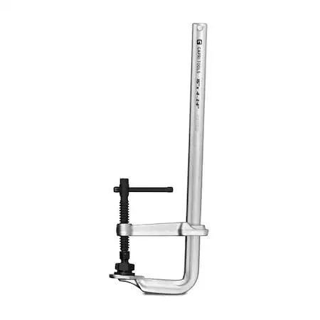 Silver steel F-clamp with T-handle and swivel pad