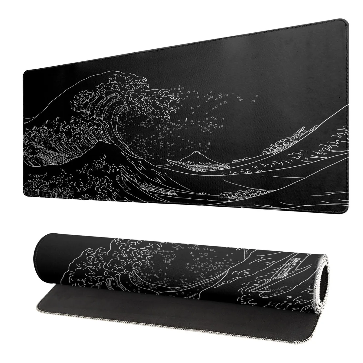 KEHIPI KEHIPI Japanese Sea Wave Extended Mouse Pad 31.5 x 11.8 Inch 3mm Black — product photo