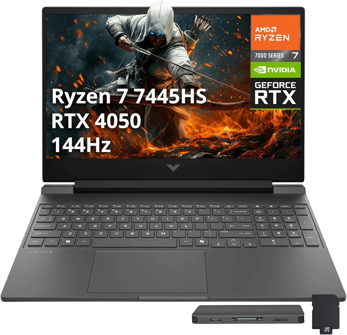 HP HP Victus 15.6" FHD 144Hz Gaming Laptop Ryzen 7 7445HS RTX 4050 32GB DDR5 2TB SSD Mica Silver — product photo