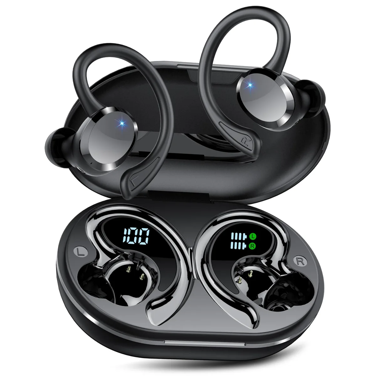 No Sew No Sew Q38 Bluetooth 5.4 Earbuds 68H IPX7 Matte Black — product photo
