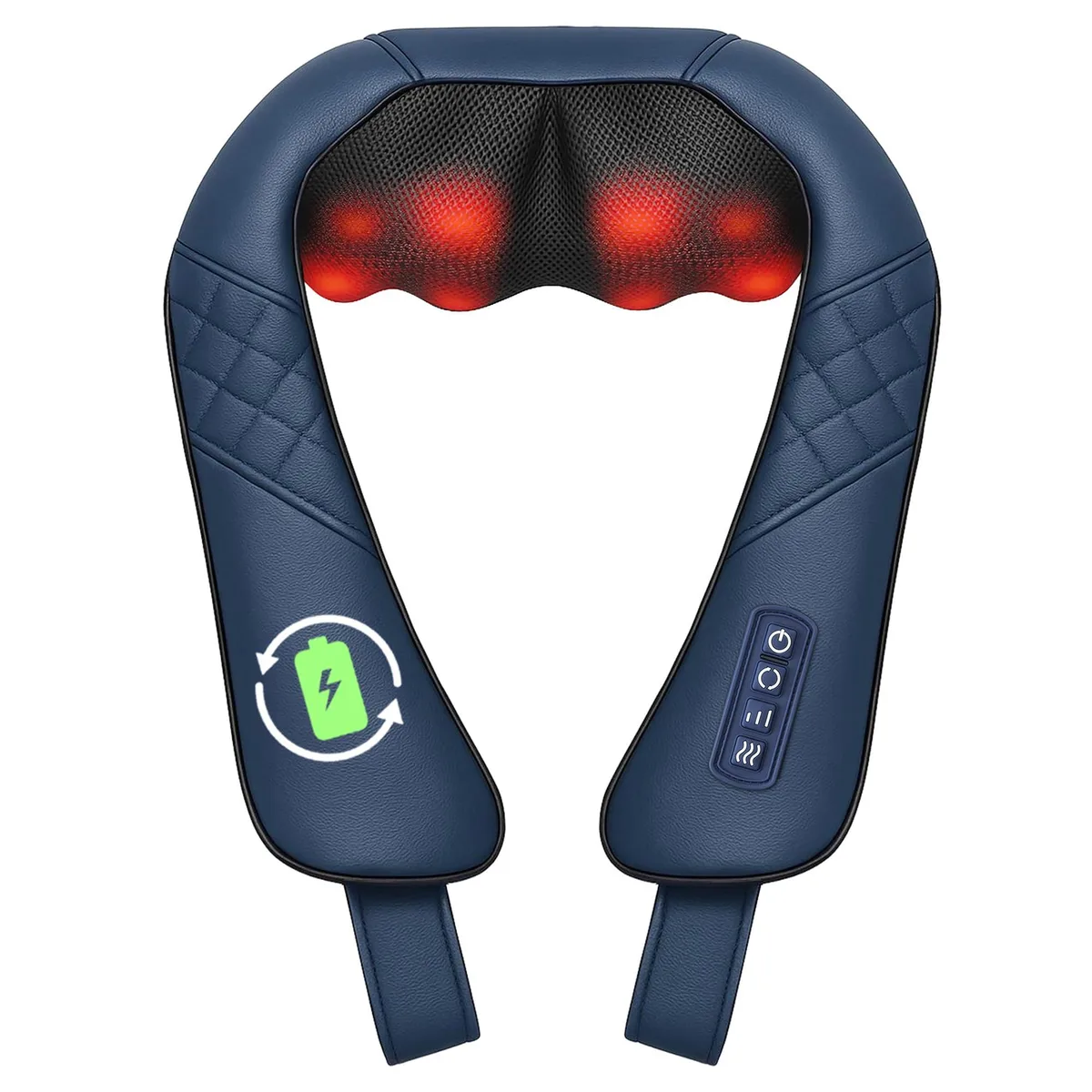 Blue U-shaped cordless neck massager with mesh panels