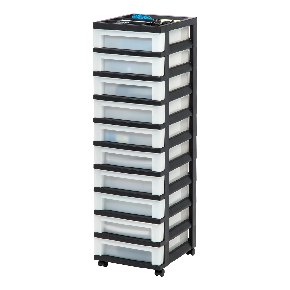 IRIS IRIS 10-Drawer Rolling Storage Cart with Organizer Top, Black — product photo
